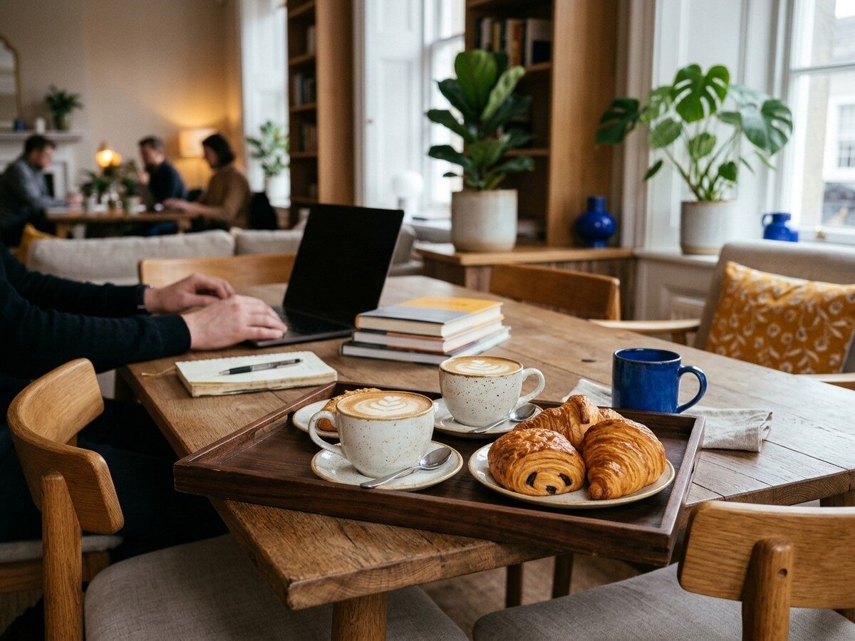 Coffee and pastries set up in a meeting room